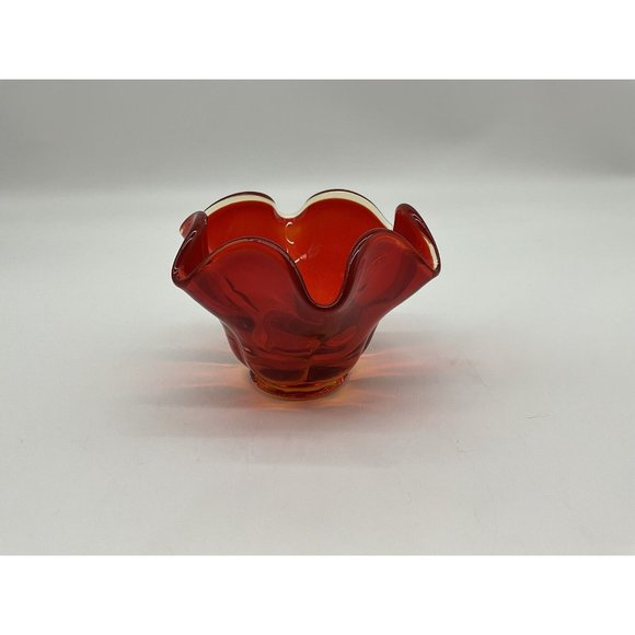 LE Smith Amberina Glass Pedestal Bowl Red Vintage Mid Century Modern - Picture 9 of 16